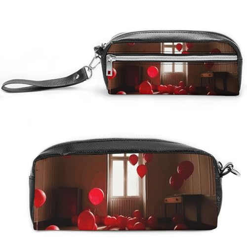 Federmäppchen mit roten Luftballons im Raum, großes Fassungsvermögen, Leder-Federmäppchen mit Reißverschluss, tragbare kleine Make-up-Tasche, Bürobedarf-Organizer für Damen und Herren Federmäppchen mit roten Luftballons im Raum, großes Fassungsvermögen, Leder-Federmäppchen mit Reißverschluss, tragbare kleine Make-up-Tasche, Bürobedarf-Organizer für Damen und Herren von LKHDS