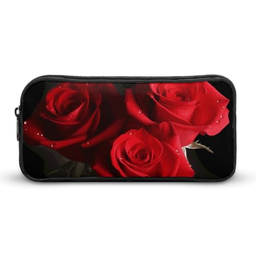 Federmäppchen mit roten Rosen, großes Fassungsvermögen, minimalistisches Federmäppchen, leicht und langlebig, kleine Aufbewahrungstasche für Bürobedarf Federmäppchen mit roten Rosen, großes Fassungsvermögen, minimalistisches Federmäppchen, leicht und langlebig, kleine Aufbewahrungstasche für Bürobedarf von LKHDS