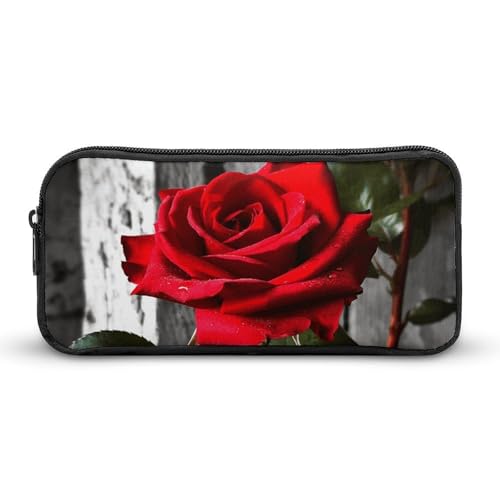 Federmäppchen mit roter Rose, großes Fassungsvermögen, minimalistisches Federmäppchen, leicht und langlebig, kleine Aufbewahrungstasche für Bürobedarf, Organizer Federmäppchen mit roter Rose, großes Fassungsvermögen, minimalistisches Federmäppchen, leicht und langlebig, kleine Aufbewahrungstasche für Bürobedarf, Organizer von LKHDS