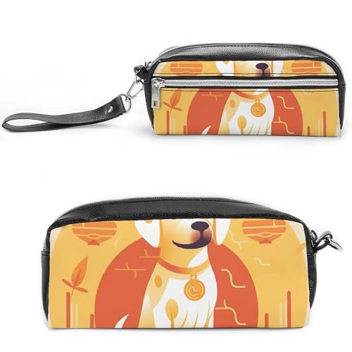 Federmäppchen mit sitzendem Hund, großes Fassungsvermögen, Leder-Federmäppchen mit Reißverschluss, tragbare kleine Make-up-Tasche, Bürobedarf-Organizer für Damen und Herren von LKHDS