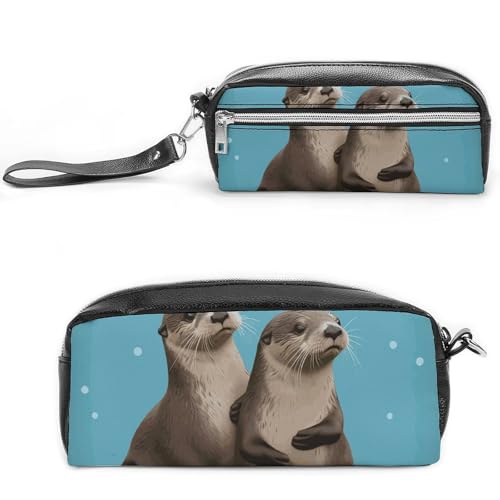 Federmäppchen mit zwei Wasserfaultieren, großes Fassungsvermögen, Leder-Federmäppchen mit Reißverschluss, tragbare kleine Make-up-Tasche, Bürobedarf-Organizer für Damen und Herren von LKHDS