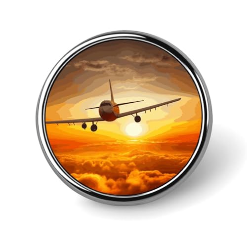 Flugzeug-Brosche mit Flugzeug bei Sonnenuntergang, dekorativ, langlebige Aluminiumlegierung, rund, leichte Knopf-Brosche für Hemden, Jacken, Hüte, Uniformen, 2,5 cm Flugzeug-Brosche mit Flugzeug bei Sonnenuntergang, dekorativ, langlebige Aluminiumlegierung, rund, leichte Knopf-Brosche für Hemden, Jacken, Hüte, Uniformen, 2,5 cm von LKHDS