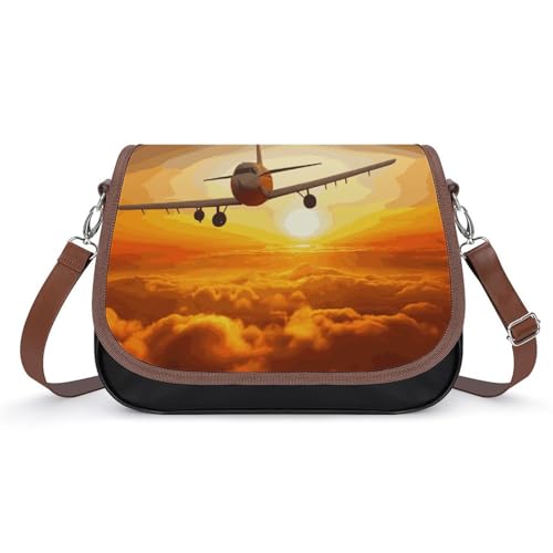 Flugzeugflugzeug bei Sonnenuntergang Umhängetasche für Damen, Leder, Crossbody-Tasche, verstellbarer abnehmbarer Schultergurt, freihändige Taschen Flugzeugflugzeug bei Sonnenuntergang Umhängetasche für Damen, Leder, Crossbody-Tasche, verstellbarer abnehmbarer Schultergurt, freihändige Taschen von LKHDS