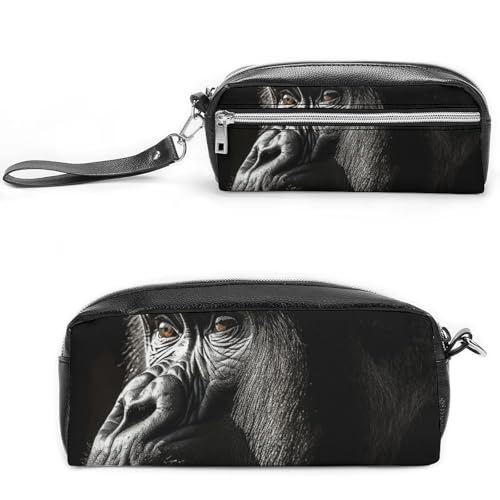 Gorilla-Federmäppchen für Erwachsene, großes Fassungsvermögen, Leder-Federmäppchen mit Reißverschluss, tragbare kleine Make-up-Tasche, Bürobedarf-Organizer für Damen und Herren Gorilla-Federmäppchen für Erwachsene, großes Fassungsvermögen, Leder-Federmäppchen mit Reißverschluss, tragbare kleine Make-up-Tasche, Bürobedarf-Organizer für Damen und Herren von LKHDS