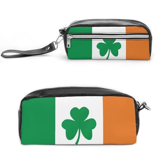 Happy Irish Holidays Federmäppchen, großes Fassungsvermögen, Leder-Federmäppchen mit Reißverschluss, tragbare kleine Make-up-Tasche, Bürobedarf-Organizer für Damen und Herren von LKHDS
