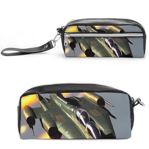 Jet Fighters Federmäppchen, großes Fassungsvermögen, Leder-Federmäppchen mit Reißverschluss, tragbare kleine Make-up-Tasche, Bürobedarf-Organizer für Damen und Herren von LKHDS