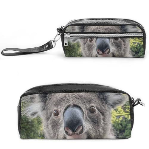 Koala Federmäppchen mit Portraitbild, großes Fassungsvermögen, Leder-Federmäppchen mit Reißverschluss, tragbare kleine Make-up-Tasche, Bürobedarf-Organizer für Damen und Herren von LKHDS