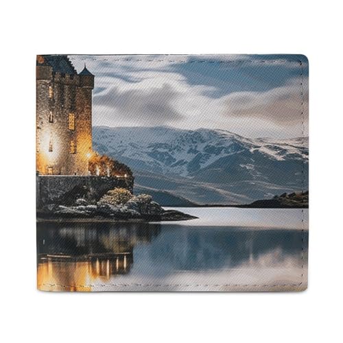 LKHDS A Castle by The Lake Bifold Wallet with ID Window, Leather Slim Wallet Easy Access Compact Purse for Men Women von LKHDS