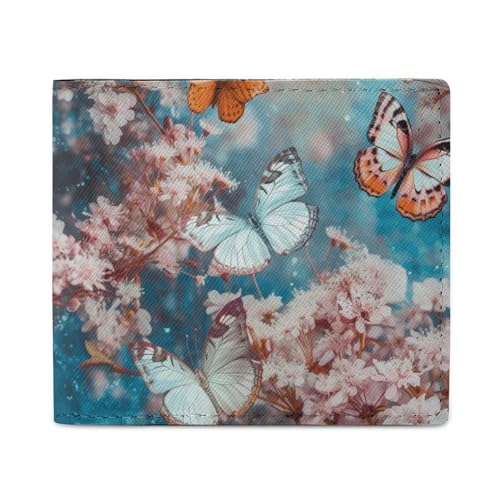 LKHDS A Group of Butterflies Bifold Wallet with ID Window, Leather Slim Wallet Easy Access Compact Purse for Men Women von LKHDS