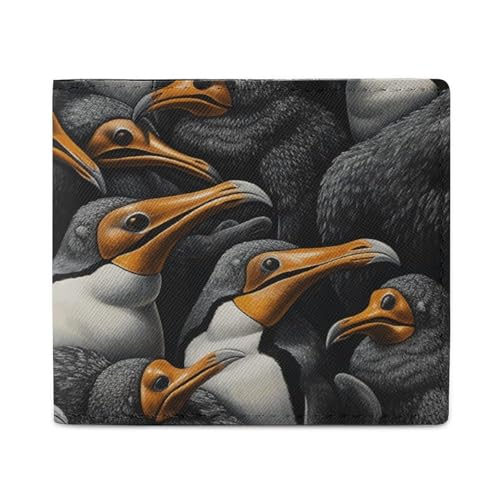 LKHDS A Group of Penguins Bifold Wallet with ID Window, Leather Slim Wallet Easy Access Compact Purse for Men Women von LKHDS
