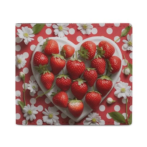 LKHDS A Plate of Strawberries Bifold Wallet with ID Window, Leather Slim Wallet Easy Access Compact Purse for Men Women von LKHDS