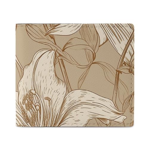 LKHDS Beige Line Drawing Bifold Wallet with ID Window, Leather Slim Wallet Easy Access Compact Purse for Men Women von LKHDS