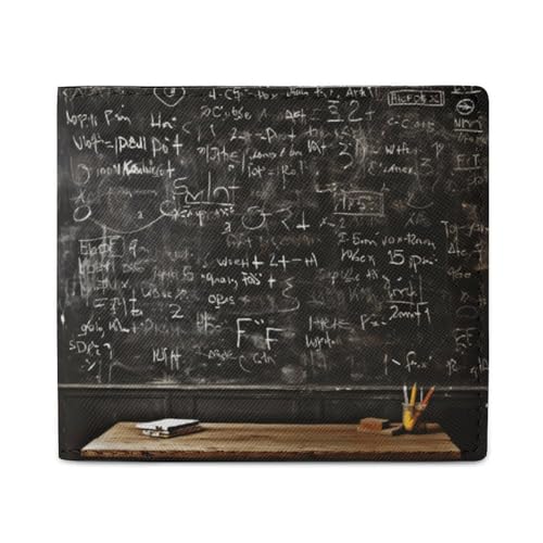 LKHDS Blackboard Wallpaper Bifold Wallet with ID Window, Leather Slim Wallet Easy Access Compact Purse for Men Women von LKHDS