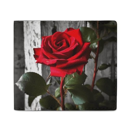 LKHDS Blooming Red Rose Bifold Wallet with ID Window, Leather Slim Wallet Easy Access Compact Purse for Men Women von LKHDS