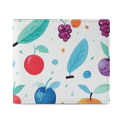 LKHDS Blue And Fruits Bifold Wallet with ID Window, Leather Slim Wallet Easy Access Compact Purse for Men Women von LKHDS
