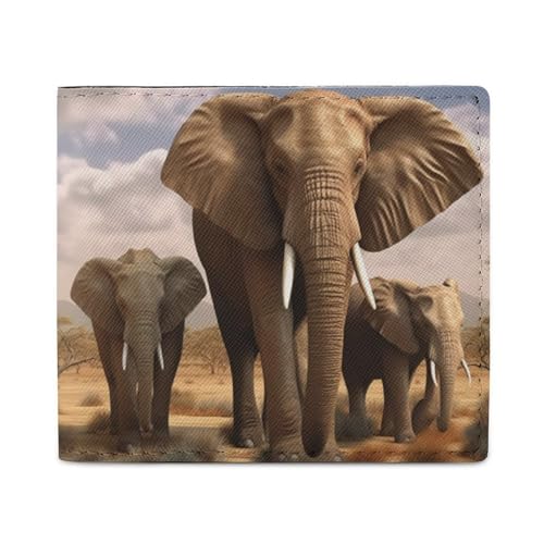 LKHDS Elephant Family Bifold Wallet with ID Window, Leather Slim Wallet Easy Access Compact Purse for Men Women von LKHDS