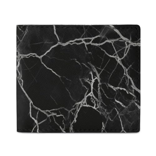 LKHDS Faltbare Geldbörse aus schwarzem Marmor mit Ausweisfenster, Leder, schmal, einfacher Zugriff, kompakte Geldbörse für Männer und Frauen von LKHDS