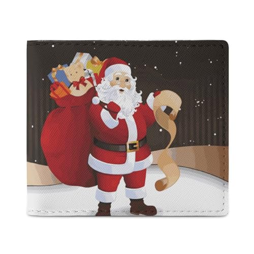 LKHDS Frohe Weihnachten Bifold Wallet mit Ausweisfenster, Leder, schlanke Geldbörse, einfacher Zugriff, kompakte Geldbörse für Männer und Frauen von LKHDS