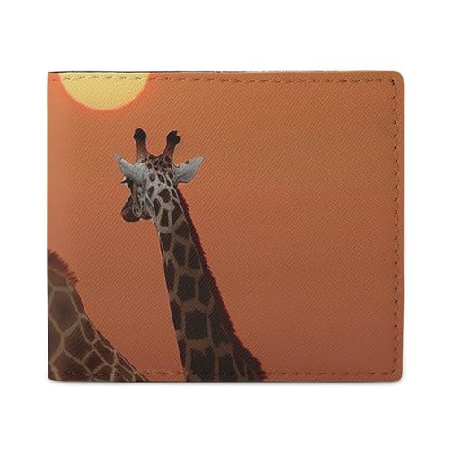 LKHDS Giraffe At Sunset Bifold Wallet with ID Window, Leather Slim Wallet Easy Access Compact Purse for Men Women von LKHDS