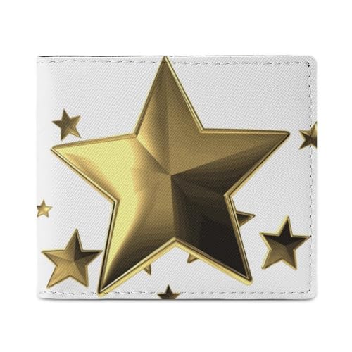 LKHDS Gold Star Bifold Wallet mit Ausweisfenster, Leder, schlanke Geldbörse, einfacher Zugriff, kompakte Geldbörse für Männer und Frauen von LKHDS