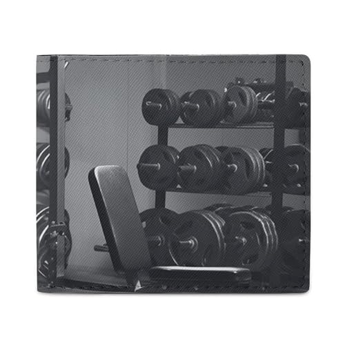 LKHDS Gym Equipment Bifold Wallet with ID Window, Leather Slim Wallet Easy Access Compact Purse for Men Women von LKHDS