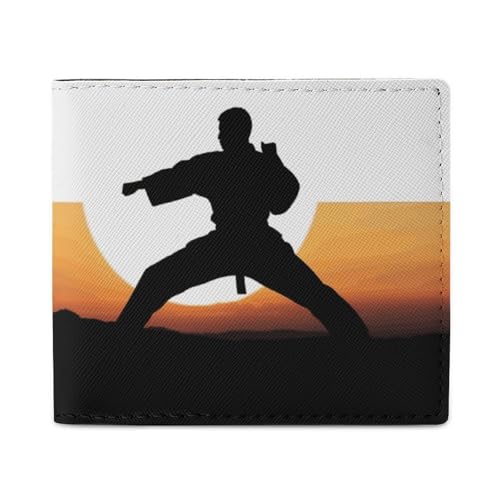LKHDS Karate Silhouette Faltbare Geldbörse mit Ausweisfenster, Leder, schlanke Geldbörse, einfacher Zugriff, kompakte Geldbörse für Männer und Frauen von LKHDS