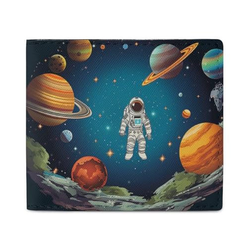 LKHDS Outer Space Rocket Astronaut Bifold Wallet mit Ausweisfenster, Leder, schlanke Geldbörse, einfacher Zugriff, kompakte Geldbörse für Männer und Frauen von LKHDS