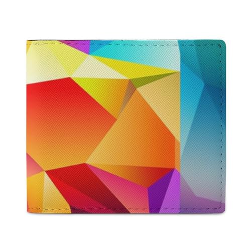 LKHDS Rainbow Geometric Bifold Wallet with ID Window, Leather Slim Wallet Easy Access Compact Purse for Men Women von LKHDS