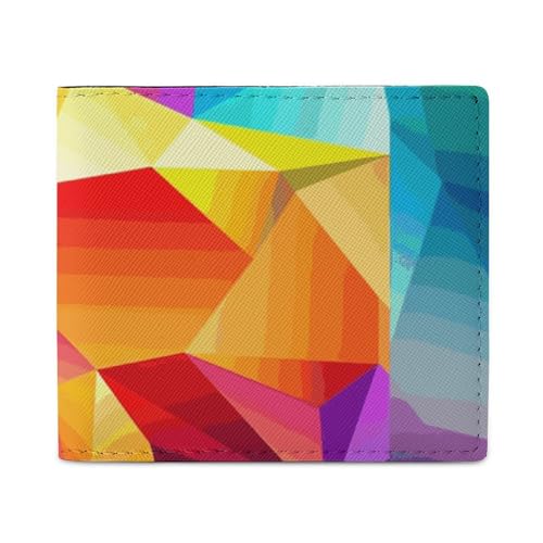 LKHDS Rainbow Geometric Bifold Wallet with ID Window, Leather Slim Wallet Easy Access Compact Purse for Men Women von LKHDS