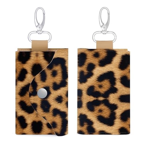 LKHDS Rough Leopard Print Schlüsseletui Unisex Leder Auto Schlüsseletui mit 6 Metallhaken und Schlüsselbund Wasserdicht Tragbar Brieftasche Vintage Kleiner Schlüsselanhänger Geeignet für von LKHDS