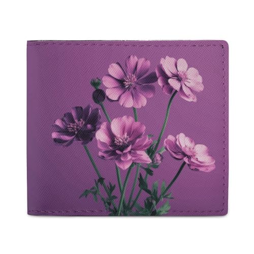 LKHDS Schöne lila Blumen Bifold Wallet mit Ausweisfenster, Leder Slim Wallet Easy Access Compact Geldbörse für Männer Frauen von LKHDS