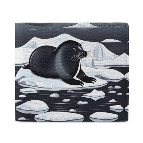 LKHDS Seals on Ice Bifold Wallet mit Ausweisfenster, schlanke Ledergeldbörse, einfacher Zugriff, kompakte Geldbörse für Männer und Frauen von LKHDS