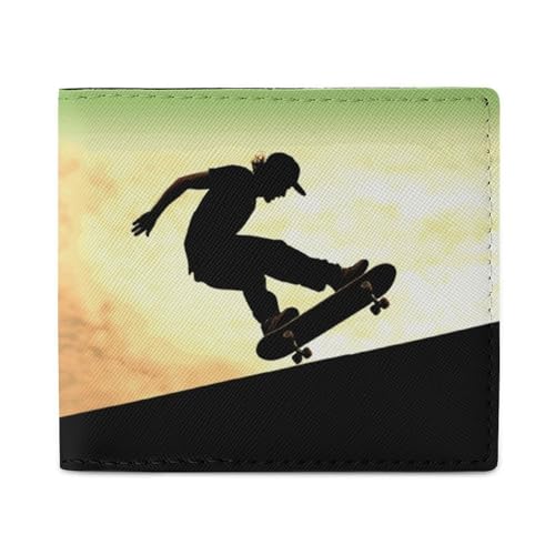 LKHDS Skateboard Bifold Wallet mit Ausweisfenster, Leder, schlanke Brieftasche, einfacher Zugriff, kompakte Geldbörse für Männer und Frauen von LKHDS