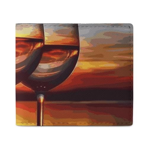 LKHDS Sunset Wine Glass Bifold Wallet with ID Window, Leather Slim Wallet Easy Access Compact Purse for Men Women von LKHDS