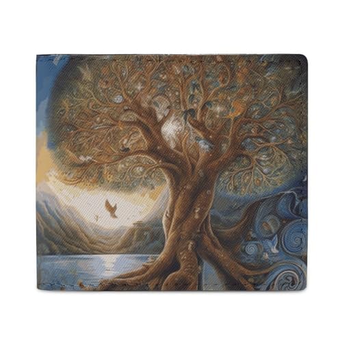 LKHDS Tree of Life Bifold Wallet with ID Window, Leather Slim Wallet Easy Access Compact Purse for Men Women von LKHDS
