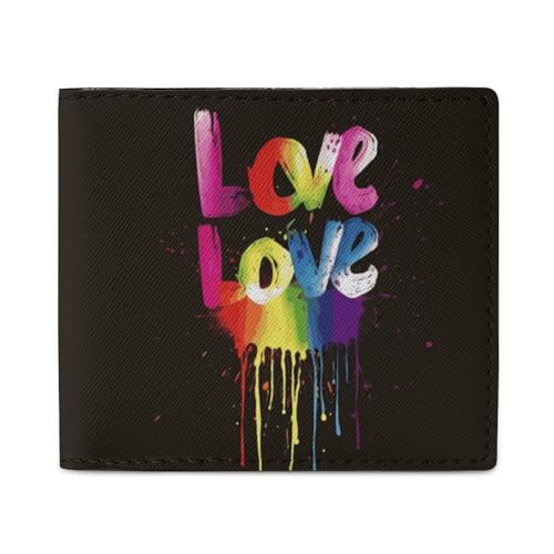 Love Is Love Faltbare Geldbörse mit Ausweisfenster, Leder, schlank, einfacher Zugriff, kompakte Geldbörse für Männer und Frauen von LKHDS