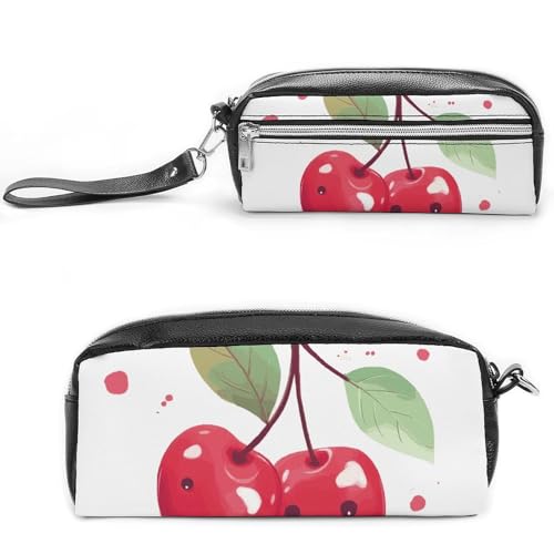 Niedliches Federmäppchen aus Leder mit großem Fassungsvermögen und Reißverschluss, tragbare kleine Make-up-Tasche, Bürobedarf-Organizer für Damen und Herren von LKHDS