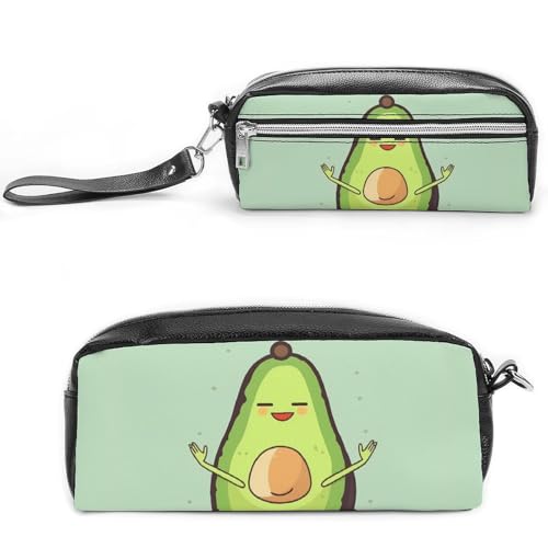 Niedliches Yoga-Federmäppchen, großes Fassungsvermögen, Leder-Federmäppchen mit Reißverschluss, tragbare kleine Make-up-Tasche, Bürobedarf-Organizer für Damen und Herren von LKHDS