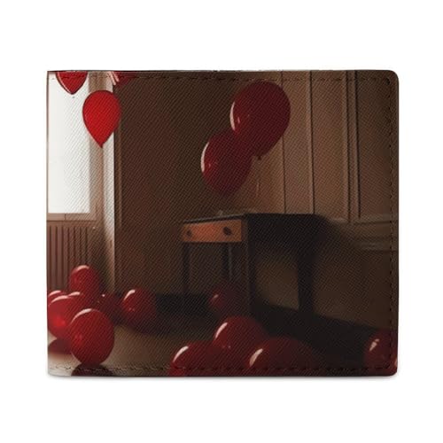 Red Balloons in The Room Bifold Wallet with ID Window, Leather Slim Wallet Easy Access Compact Purse for Men Women von LKHDS