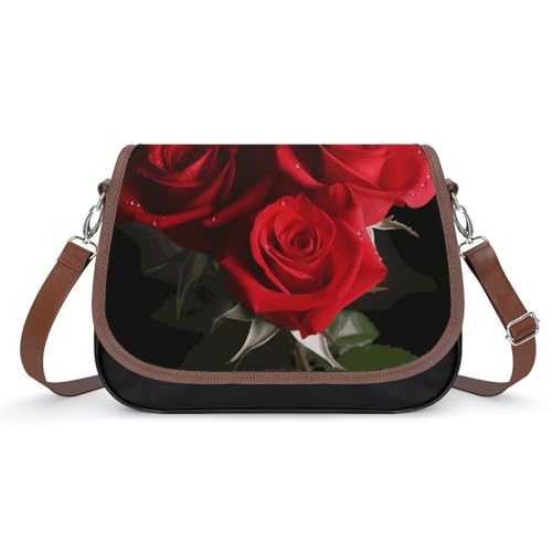 Rote Rosen Umhängetasche für Damen, Leder, Crossbody-Tasche, verstellbar, abnehmbarer Schultergurt, freihändige Taschen Rote Rosen Umhängetasche für Damen, Leder, Crossbody-Tasche, verstellbar, abnehmbarer Schultergurt, freihändige Taschen von LKHDS