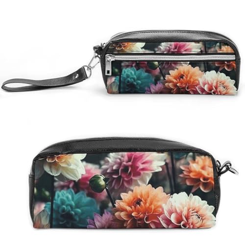Schönes Federmäppchen mit Blumenmuster, großes Fassungsvermögen, Leder-Federmäppchen mit Reißverschluss, tragbare kleine Make-up-Tasche, Bürobedarf-Organizer für Damen und Herren von LKHDS