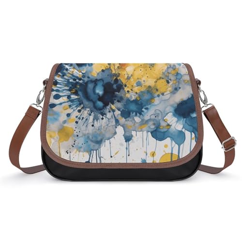 Schultertasche für Damen, Leder, verstellbar, abnehmbarer Schultergurt, freihändige Taschen, Blau und Gelb Schultertasche für Damen, Leder, verstellbar, abnehmbarer Schultergurt, freihändige Taschen, Blau und Gelb von LKHDS