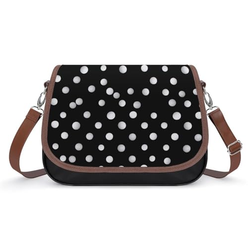 Schwarz Weiß Polka Dots Umhängetasche für Damen, Leder Crossbody Tasche Verstellbarer Abnehmbarer Schultergurt Freihandtaschen Schwarz Weiß Polka Dots Umhängetasche für Damen, Leder Crossbody Tasche Verstellbarer Abnehmbarer Schultergurt Freihandtaschen von LKHDS