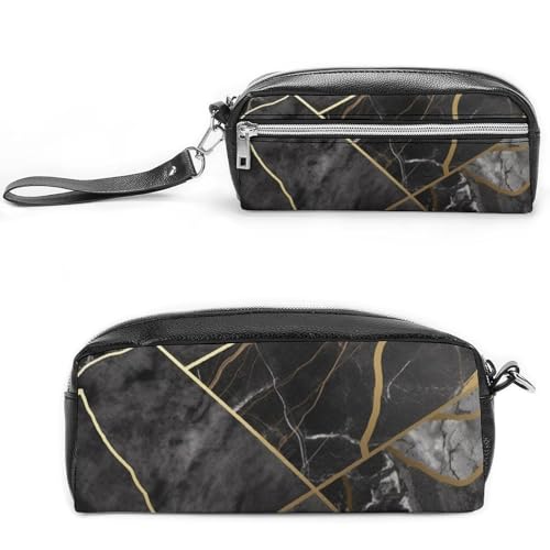 Schwarzes Federmäppchen mit Marmor-Textur, großes Fassungsvermögen, Leder-Federmäppchen mit Reißverschluss, tragbare kleine Make-up-Tasche, Bürobedarf-Organizer für Damen und Herren Schwarzes Federmäppchen mit Marmor-Textur, großes Fassungsvermögen, Leder-Federmäppchen mit Reißverschluss, tragbare kleine Make-up-Tasche, Bürobedarf-Organizer für Damen und Herren von LKHDS