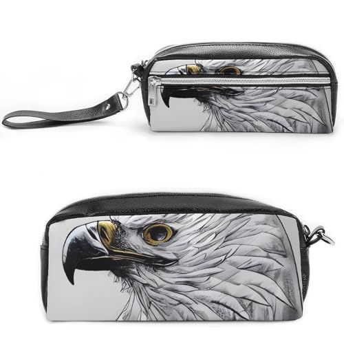 Sketching An Eagle Federmäppchen, großes Fassungsvermögen, Leder-Federmäppchen mit Reißverschluss, tragbare kleine Make-up-Tasche, Bürobedarf-Organizer für Damen und Herren von LKHDS