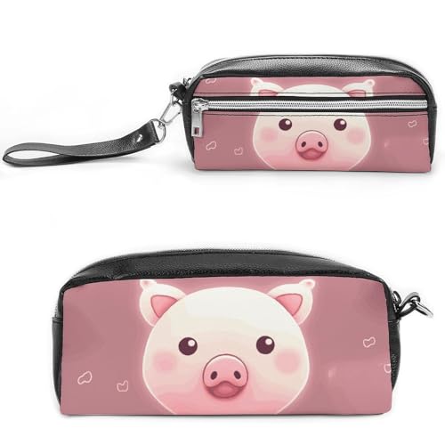 Smiling Pencil Case Large Capacity Leather Pencil Pouch with Zipper, Portable Small Makeup Bag, Office Supplies Organizer for Women Men von LKHDS