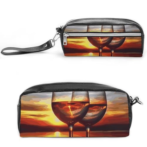 Sunset Wine Glass Pencil Case Large Capacity Leather Pencil Pouch with Zipper, Portable Small Makeup Bag, Office Supplies Organizer for Women Men Sunset Wine Glass Pencil Case Large Capacity Leather Pencil Pouch with Zipper, Portable Small Makeup Bag, Office Supplies Organizer for Women Men von LKHDS
