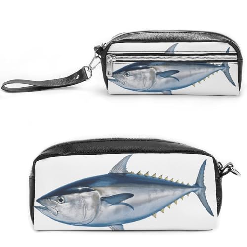Thunnus Thunnus Federmäppchen, großes Fassungsvermögen, Leder-Federmäppchen mit Reißverschluss, tragbare kleine Make-up-Tasche, Bürobedarf-Organizer für Damen und Herren von LKHDS