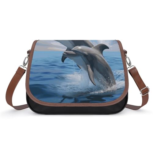 Zwei Delfine Umhängetasche für Damen, Leder, Crossbody-Tasche, verstellbar, abnehmbarer Schultergurt, freihändige Taschen Zwei Delfine Umhängetasche für Damen, Leder, Crossbody-Tasche, verstellbar, abnehmbarer Schultergurt, freihändige Taschen von LKHDS