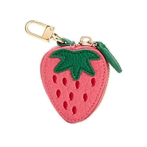 Münzgeldbörse, niedlicher Schlüsselanhänger, Mini-Tasche, Charm, Obst-Ledertasche, Geschenk für Mädchen, Frauen, Kinder (Erdbeere) von LKHSYAN